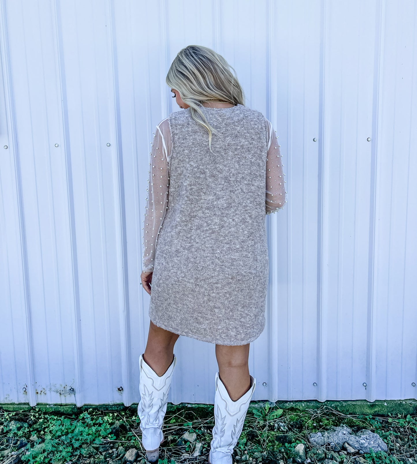 V NECK VEST - MINI SWEATER DRESS