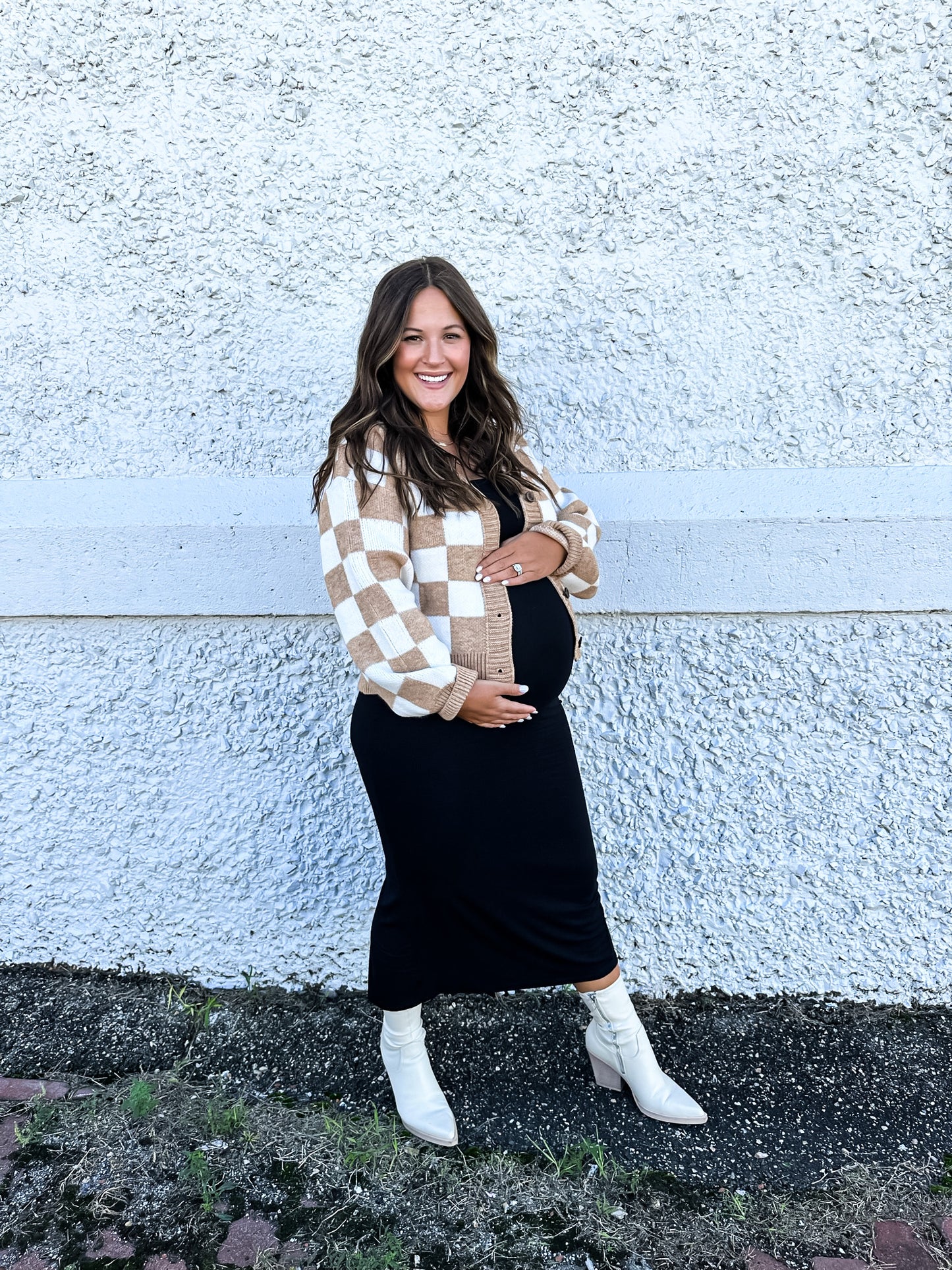 CHECKERED TAUPE CARDIGAN