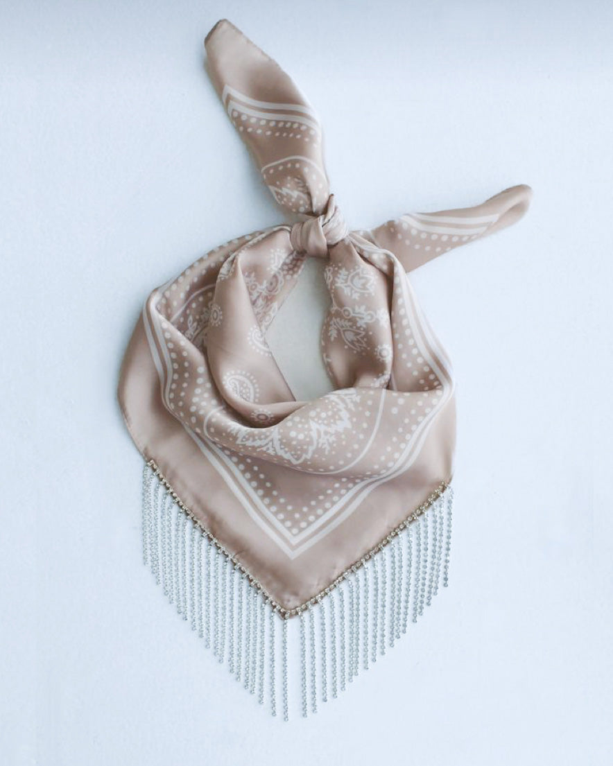 ELSON RHINESTONE FRINGE BANDANA-TAUPE