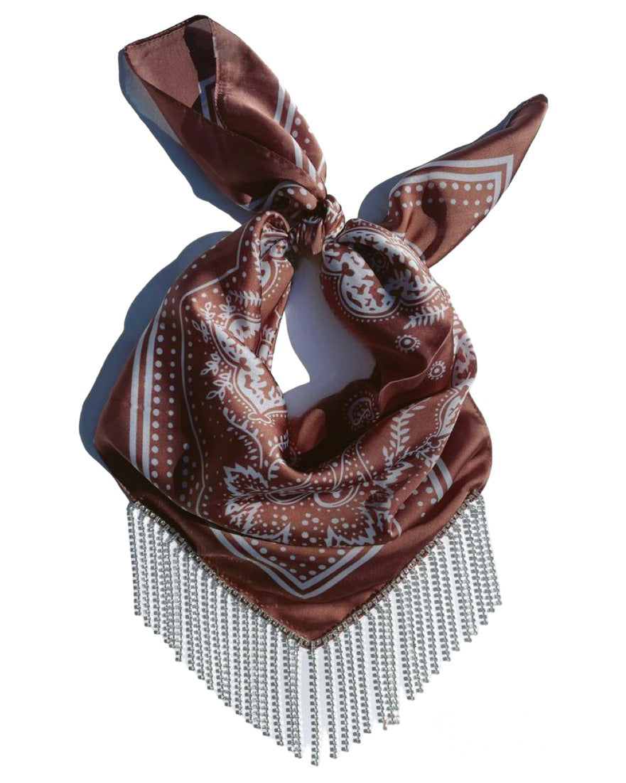 ELSON RHINESTONE FRINGE BANDANA-RUST