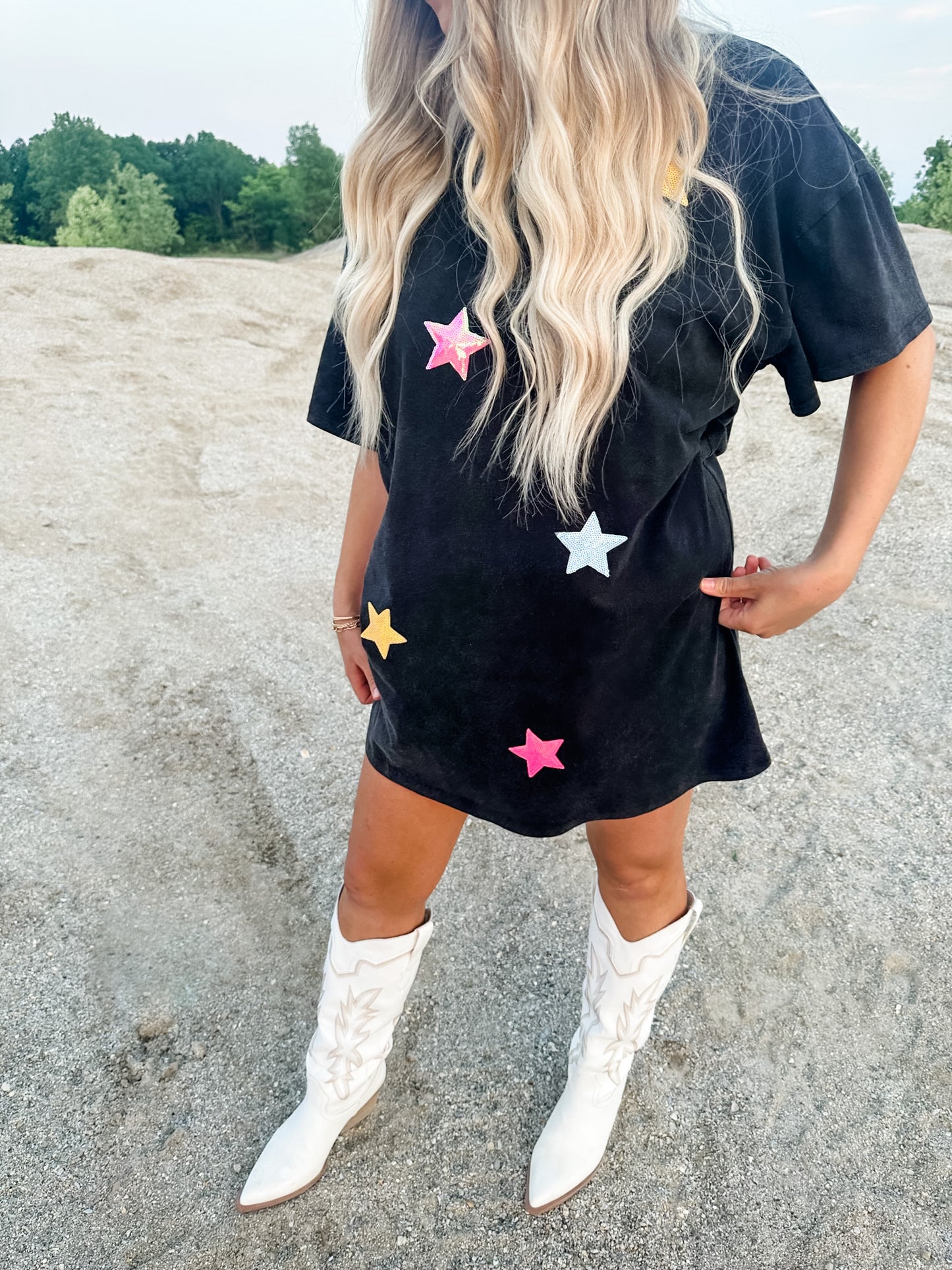 OH MY STARS T-SHIRT DRESS - CHARCOAL