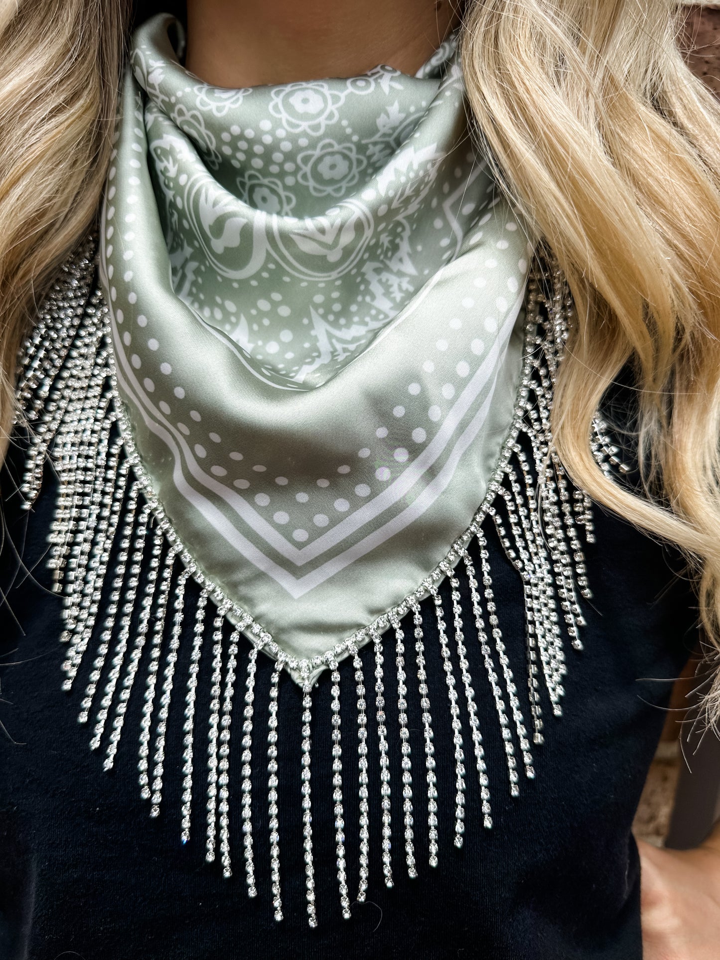 ELSON FRINGE BANDANA-SAGE GREEN