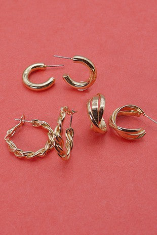 TWISTED TRIO HOOP EARRINGS